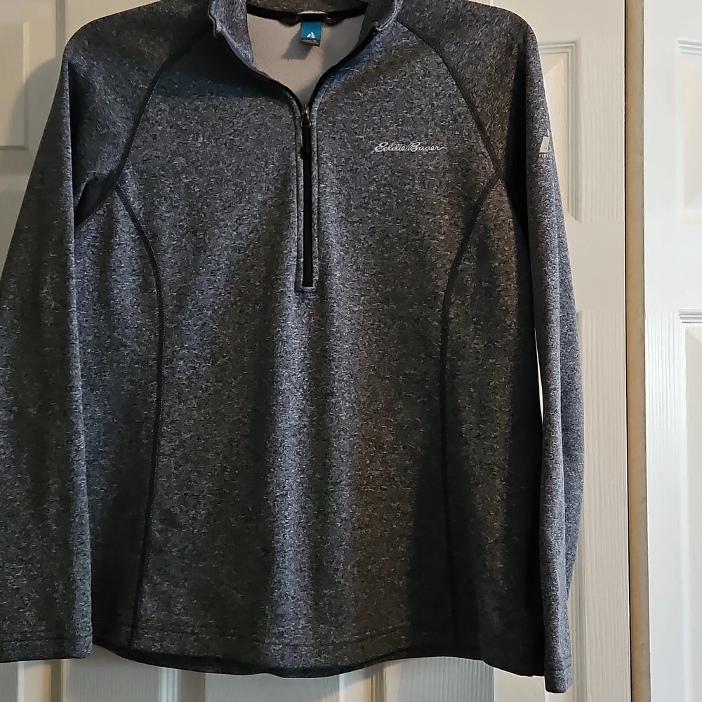 Eddie Bauer Gray/Navy Quarter-Zip Pullover - Picture 1 of 4